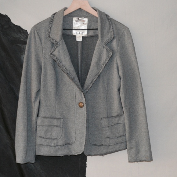 Anthropologie Jackets & Blazers - Nick & Mo Ruffle Front Gray Knit Blazer Sz M